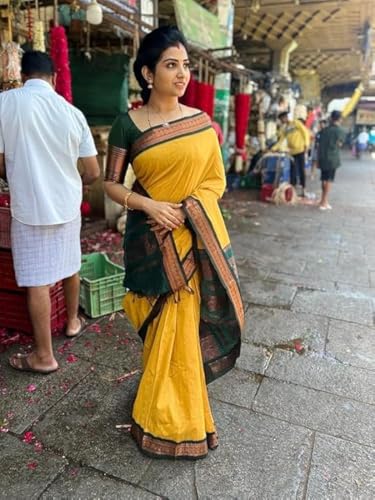 Image of ILAIYAAL CLOTHINGS Women's Pure Kalyani Cotton Silk Saree with Zari Border and Blouse Piece - Suitable For All Indian Occasions and Festivals 191