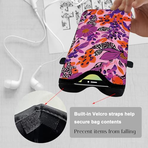 Image of Neoprene Cell Phone Sleeve Pouch Case Bag with Crossbody Strap Neck Lanyard for Women 7.1 X 3.9 in Pink Flower
