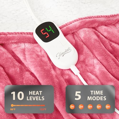 Image of Homemate Electric Heated Blanket Twin - 62 inchx84 inch Heating Bed Blankets Throw with 10 Heating Levels 8 Hours Auto Off Fast Heating Over-Heated Protection Ultra Soft Warm Flannel ETL Certified