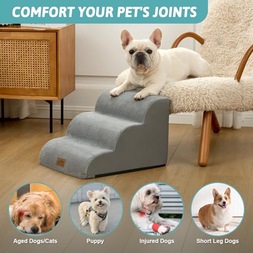 Image of COZY KISS Dog Stairs for Small Dogs, 3 Step Pet Stairs for Beds & Couches