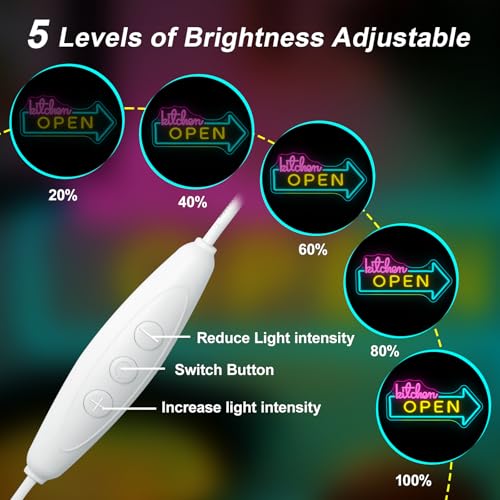 Image of Kitchen Open LED Neon Sign Dimmable Restaurant Wall Decor Fast Food Shop Sign Home Kitchen Decor USB Powered Adjustable Brightness Lights Food LED Neon Light for Restaurant Kitchen Store Snack Shop Party Business Decor