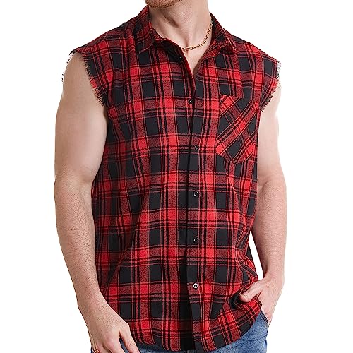 Sleeveless Plaid Front Shirt for Men,Cowboy Button Down Shirts