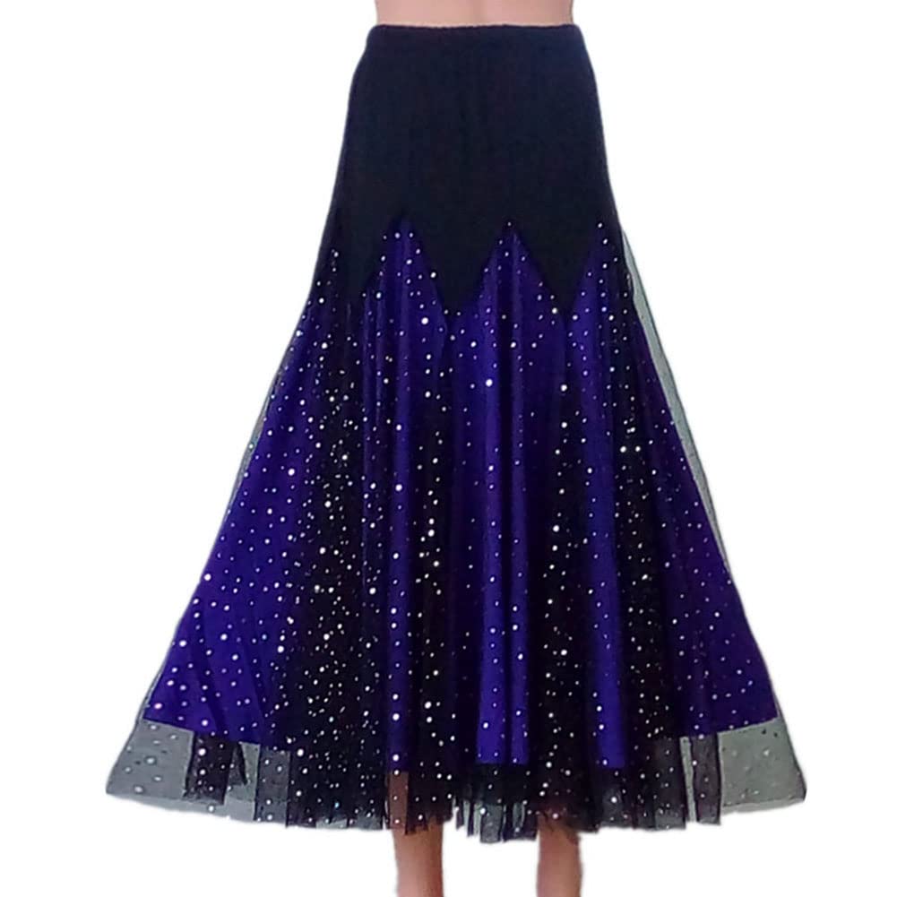 Damen Bauchtanz Maxirock Tanz Moderner Ballsaal Walzer Tüllrock Mesh Pailletten Glitzerrock Tänzerin Festival Performance Salsa Rumba Flamenco Großer Swingrock