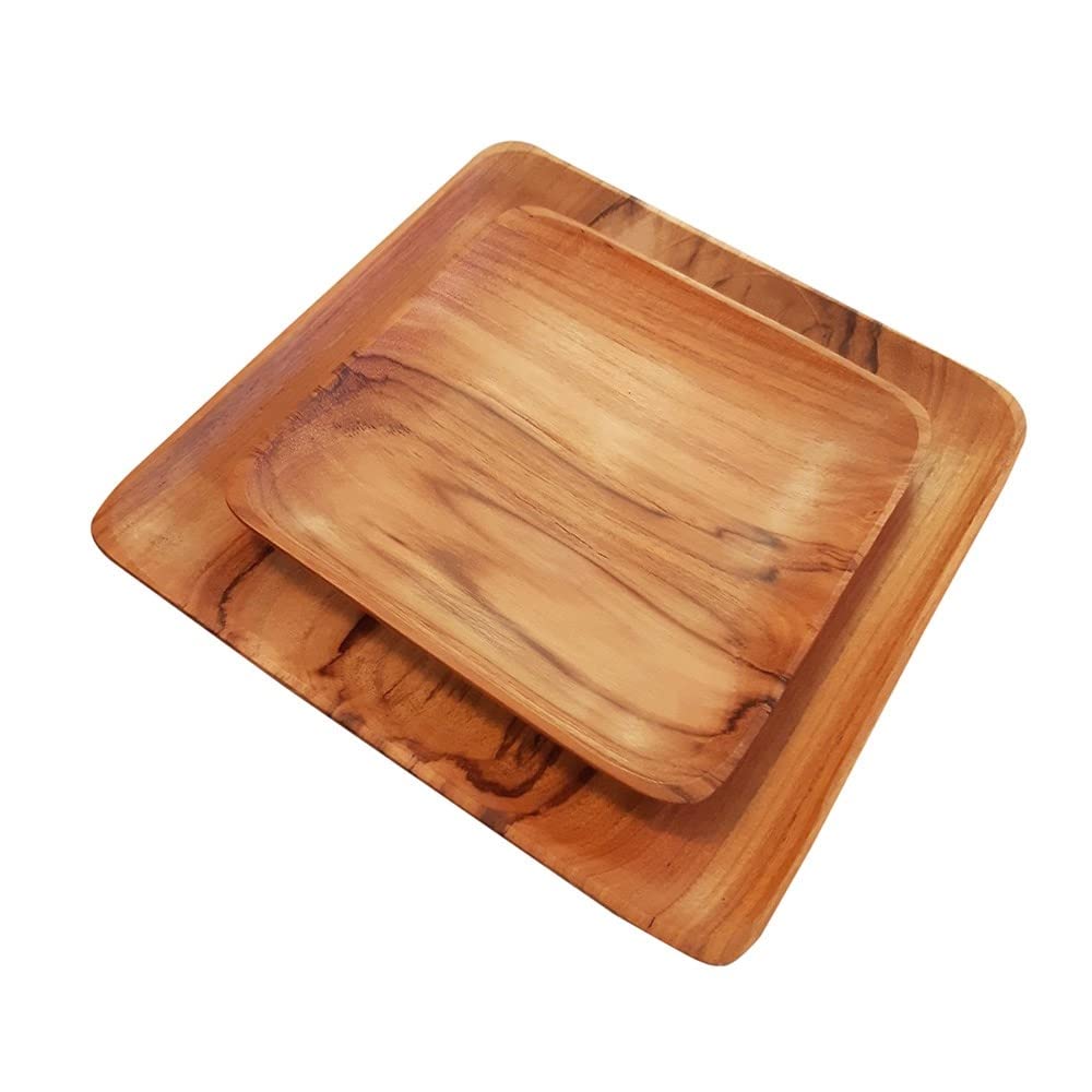 Canbella Serving Platter Teak Wood Square – Serving Tray 6, 8 inches Set of 2 Party Wooden Platters Wood Tray for Display Fruit Snacks Dessert Appetizer Sushi Food Kitchen Gift