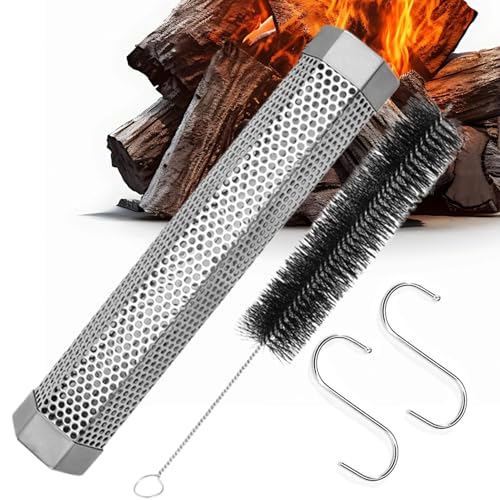 Tubo para barbacoa de pellets – Aplicaciones frías y calientes, equipado con 2 ganchos, portátil y seguro | Tubo de pellets para barbacoa de carbón, para casa, patio, balcón, exterior, camping, queso