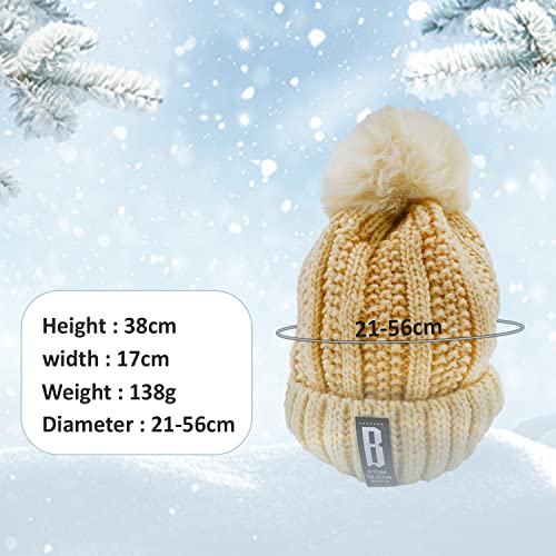 Image of SYGA Winter Beanie Hat for Women Warm Thick Cotton Lining Knit Bobble Pom Pom Skull Cap Fleece Lined Warm Cap Outdoor Sports Hat for Ladies Women Girl Free Size