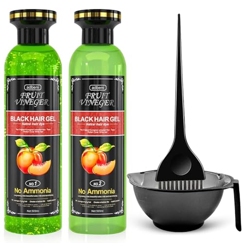 Image of Adbeni Fruit Vineger Gel Hair Color, Black | Natural Hair Dye for Men & Women | No Ammonia & No Harsh PPD, Long-Lasting, Gentle on Scalp | 1000ml Black With Bowl & Brush