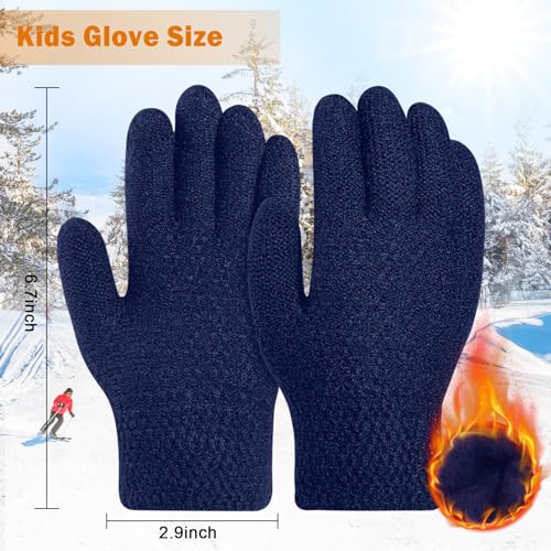Image of ONESING Kids Knit Gloves - Stretchy Gloves for Boys Girls Winter, Solid Finger Gloves for Children