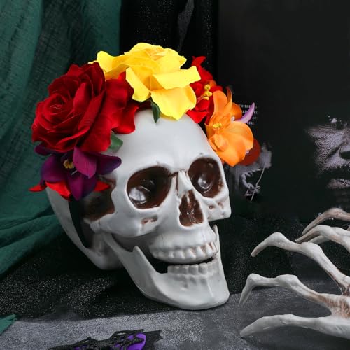 Amabro Halloween Headbands, Floral Day of the Dead Headband Mexican Flower Rose Crown Headpiece Halloween Cosplay Party Headdress Costume Hair Wreath Decorations for Women Men - Image 2