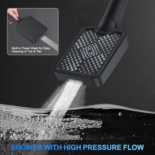 Image of Shower Faucet Set, 12 inch Ceiling Mount Rainfall Shower System with 12'' Top Head+6'' Side Head and Multi-function Handheld Head Push Button Diverter Shower Faucet Trim Kit (12 inch, Matte Black)