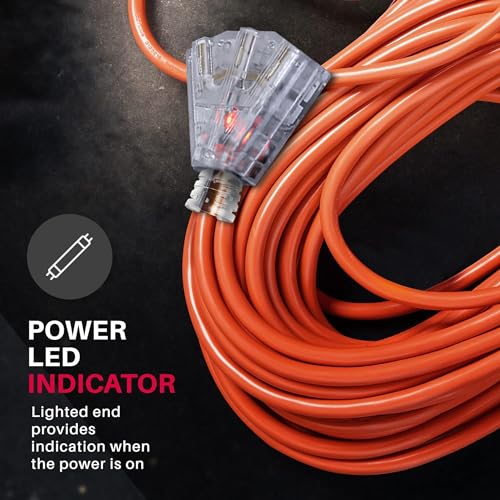Lifesupplyusa 31233100FTORU-FBA 100 Ft Extension Cord 12/3 3-Outlet Sjtw With Lighted End - Orange - Indoor/Outdoor Heavy Duty Extra Durability 15Amp 125V 1875W Etl Listed By Lifesupplyusa thumb #1