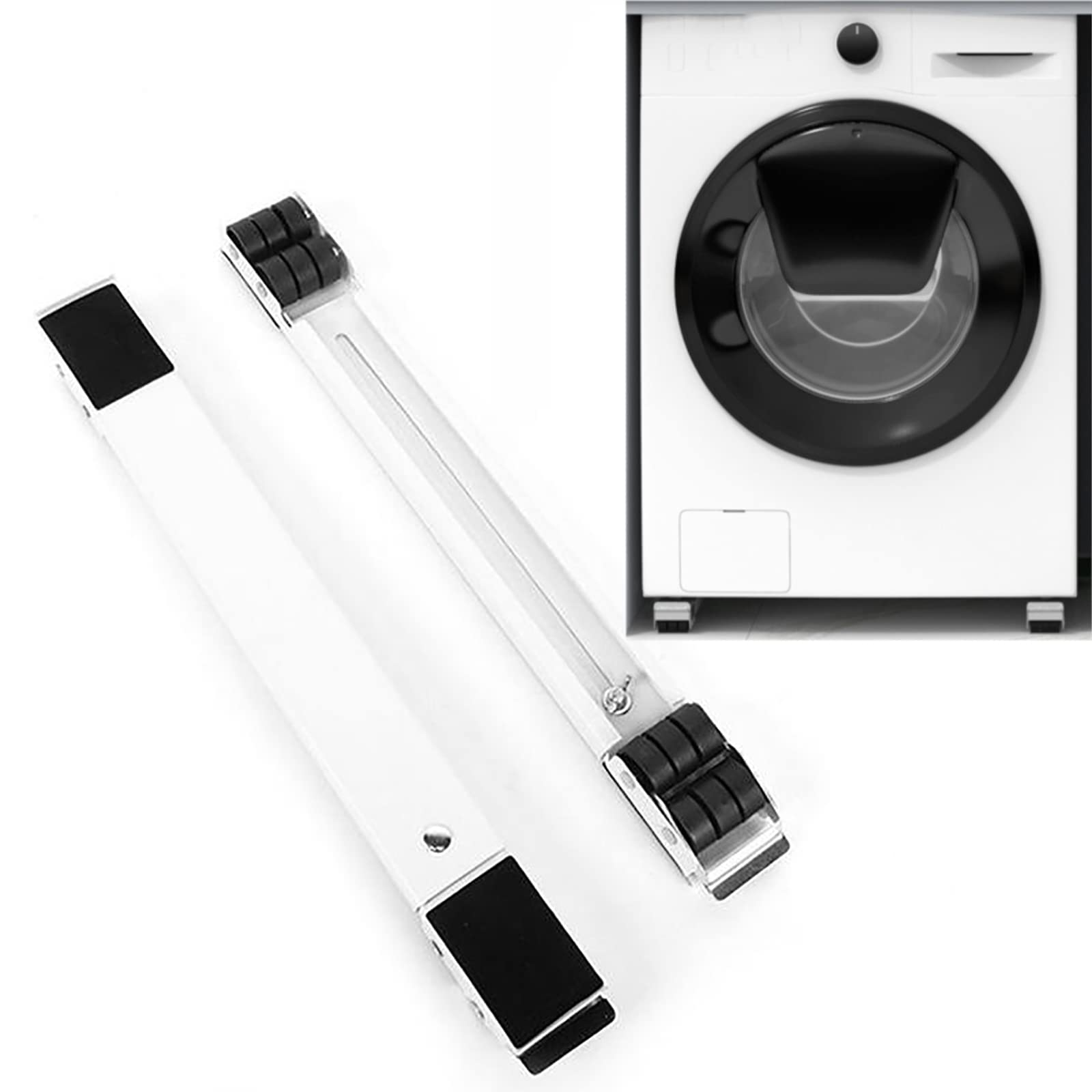 Stojak na pralkę Regulowana podstawka pod mini lodówkę, uniwersalna podstawa mobilna z 24 kółkami do pralki, 2 szt. (maksymalne obciążenie 300 kg/660 funtów)(White)