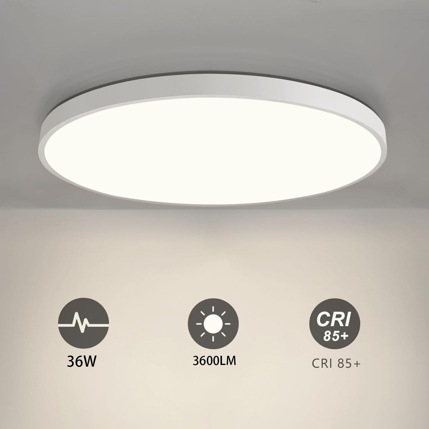 Plafoniera LED Soffitto 36/45W,3colore 3600/4950LM IP40 Impermeabile Rotonda Ø48/60CM Lampadario LED Moderna Luce Soffitto per Cameretta, Cucina, Soggiorno, Balcone -LV (BIANCO, 48CM 36W)
