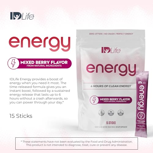 Image of IDLife Energy - Mixed Berry - Sustained Power Boost with Powder, Healthy Drink for Work, Gym & Daily Use, 6 Hours of Boost - 15 Sticks per Bag