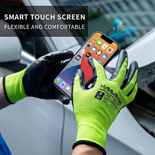 Manusage Nitrile Work Gloves, 3D Comfort Stretch Fit, Powerful Grip, Touchscreen, Durable Foam Coated, Flexible, Lightweight, Machine Washable, Size-L Yellow 12 Pairs #TOP2