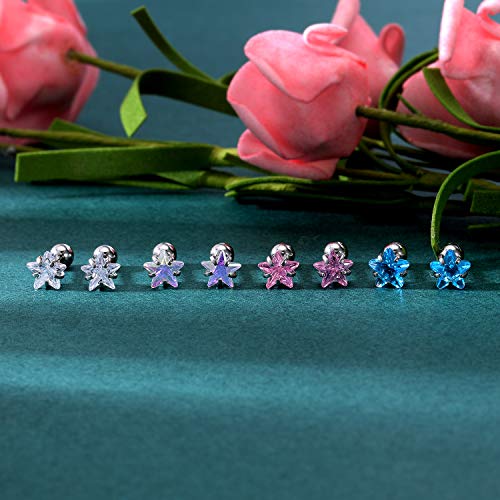 ZS 4 Pairs Shiny Cubic Zirconia Cartilage Earrings 16G Surgical Steel Stud Earrings Tragus Helix Conch Ear Piercing Sets3