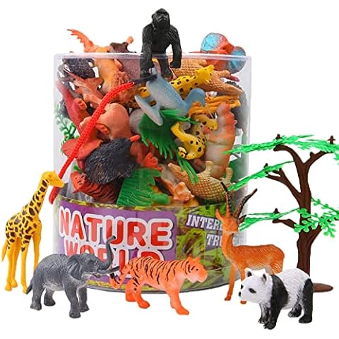 54 Piece Mini Animals Figure, Jungle Animals Toys Set With Gift Box, Realistic Wild Animal Party Favors Toys For Boys Kids Toddlers Forest Small Farm Animals Toys Playset Cover