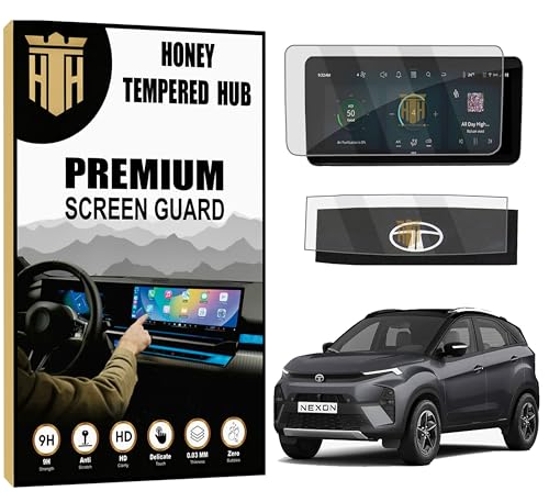 Image of Screen Guard for Tata Altroz, Nexon, Nexon EV, Harrier, Safari -Car Stereo Screen Protector, Full Coverage, HD Clear (Nexon 10.25 INCH (Round Corners))