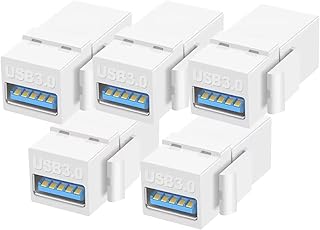 OUQYLG 5 Pack USB 3.0 Keystone Jack Inserts USB Female to USB Female Adapters Connector USB 3.0 Female Coupler Insert Snap-in Connector Socket Adapter Port for Wall Plate Outlet Panel - White