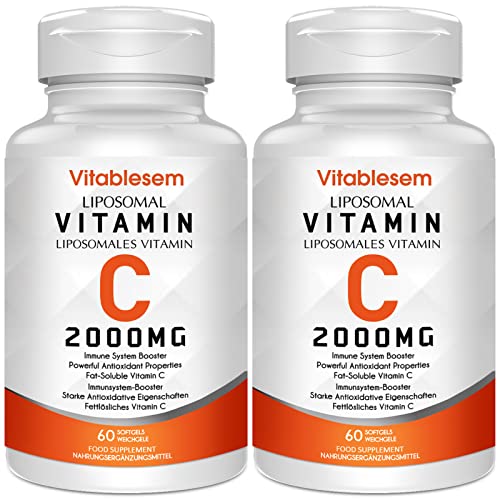 Liposomale Vitamin C Kapseln 2000 mg (2 Packung)- Hochwirksame, Glutenfreie und AscorbinsäUr - Antioxidans-ErgäNzung zur UnterstüTzung des Immunsystems - Ohne ZusäTze