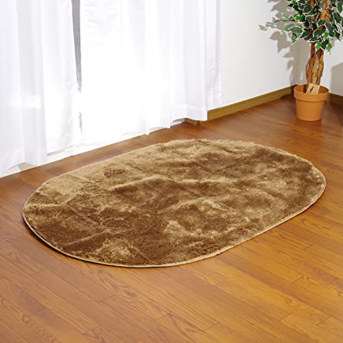 抗菌 防臭 長毛ラグカーペット ホットカーペットカバー 楕円形 100×150cm楕円 ベージュ 裏面:ドッドタイプ滑り止め加工