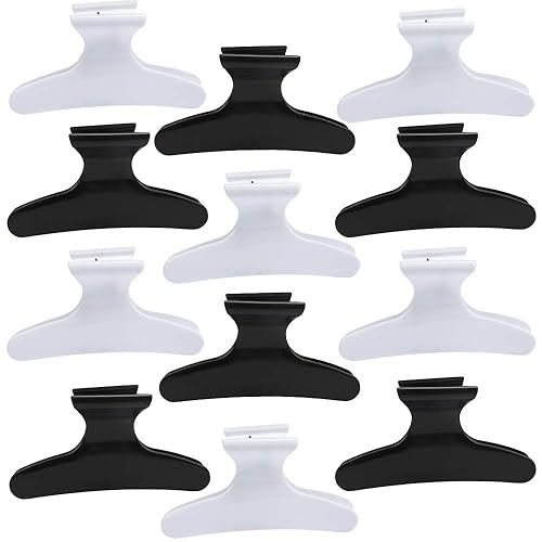 BAHABY Pinzas para el cabello para seccionar, paquete de 12 pinzas de mariposa negras y blancas, pinzas para el cabello Pro Salon para peinar,