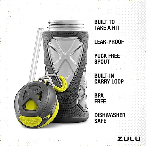 Image of ZULU Torque 16oz Plastic Kids Water Bottle with Silicone Sleeve and Leak-Proof Locking Flip Lid, Soft Touch Carry Loop for School Backpack, Lunchbox, BPA-Free Dishwasher Safe