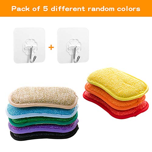 Dual Actie Microfiber Wassponzen, 5 STKS Antibacteriële Schuren Pads Niet krassen Herbruikbare Hygiëne Hero Spons met… - Image 3
