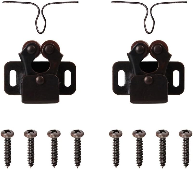 Furniture Door Stoppers Antique Copper Color Cupboard Cabinet Roller Latch Twin Double Catches with Striker and Free Screws(Black Nickel 2pcs)