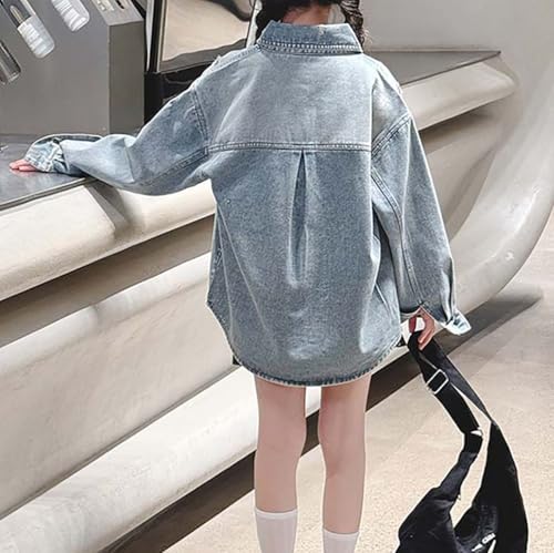 Trendy Jean Jacket For Girls Casual Button Long Sleeve Denim Jackets Coats with Front Pockets Dressy Hem Fall Coat3
