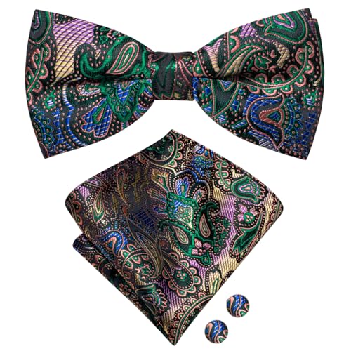 Image of Hi-Tie Bow Ties for Men Pre-Tied Pocket Square with Cufflinks Mens Bowtie Sets for Wedding Formal Party