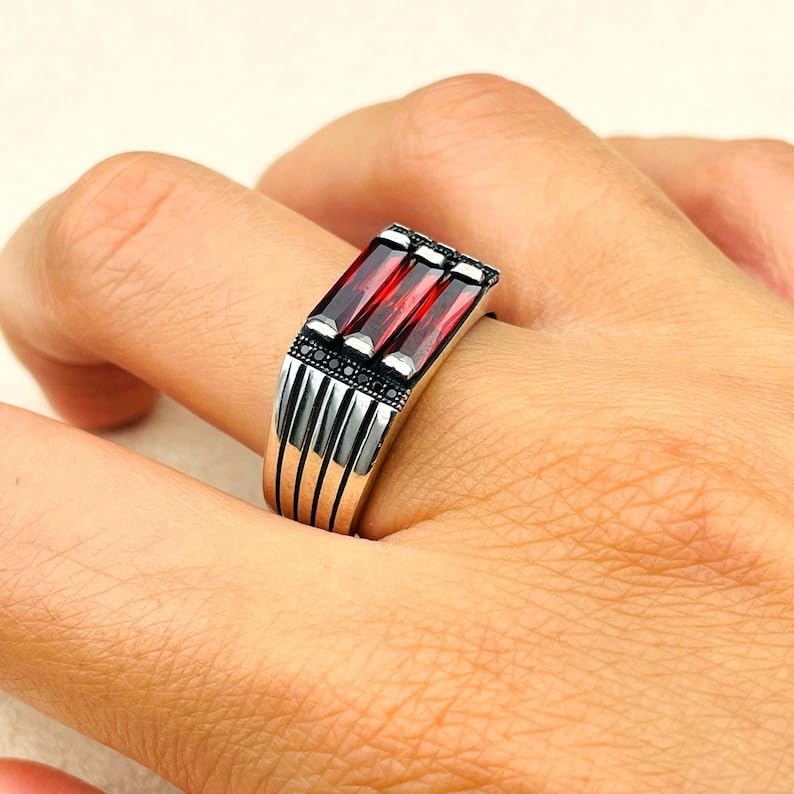 Red Garnet Ring 925 Sterling Silver Ring Gemstone Red Garnet Ring for Men Garnet Mens Ring3