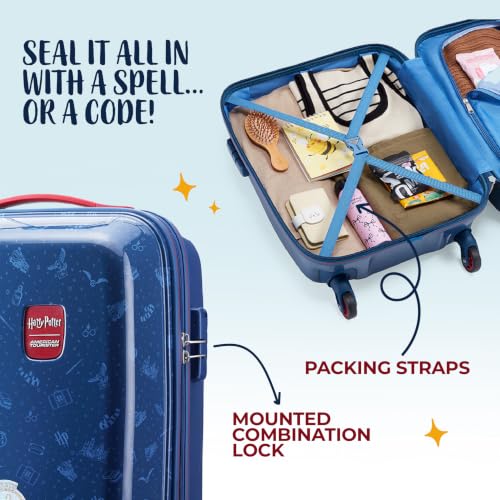 Image of Harry Potter x American Tourister All Over Print 53cm Spinner Luggage | 33L Cabin Trolley | Kids Travel Suitcase for Boys & Girls | AT Playunique- Stickers | Teal | 3 Year Global Warranty