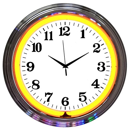Neonetics Bar and Game Room Neon Alphanumeric Wall Clock with Orange Neon and Chrome Rim, 15-Inch