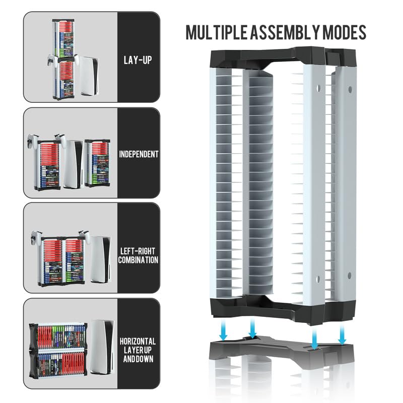 Miniatura 5 de ECHZOVE Torre de almacenamiento de videojuegos, estante de almacenamiento vertical u horizontal compatible con juegos de PS5, juegos de PS4 o cajas