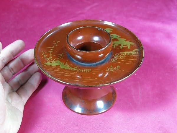 Amazon.co.jp: 湖畔東屋文蒔絵盃台江戸時代天目台漆工根来朱塗り盃台
