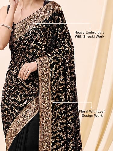 Image of TRENDMALLS Women's Vichitra Silk Heavy Embroidery With Siroski Stone Work Saree with Unstitch Blouse Piece For Women
