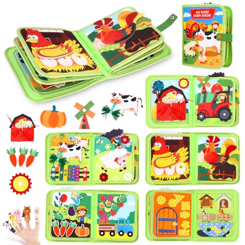 Zaxiva Busy Board Montessori Spielzeug ab 1 Jahr, 20 in 1 Quiet Book mit Filz Bauernhof Thema, Frühes Lernspielzeug für Kinder, Busy Book für Reise, Spielzeug Geschenke für 1 2 3 Jahre Mädchen Junge