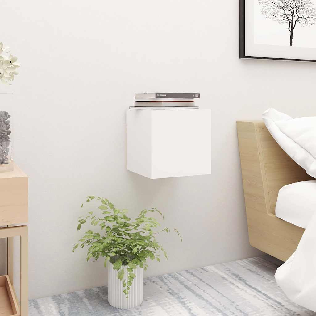 Comodino montaggio a parete, set di 2 pezzi, bianco, 30,5 x 30 x