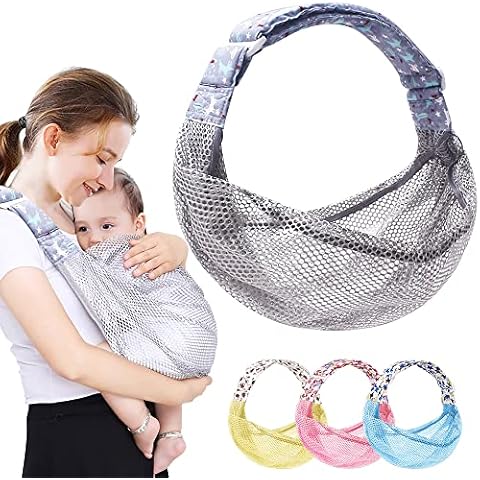 HINATAA Breathable Baby Sling, Adjustable Baby Wrap, Baby Carrier Wrap, Quick Dry, 3D Mesh Fabric, Thick Shoulder Straps, Elastic for Summer, Pool, Beach, Newborn Carrying (Grey) Cover