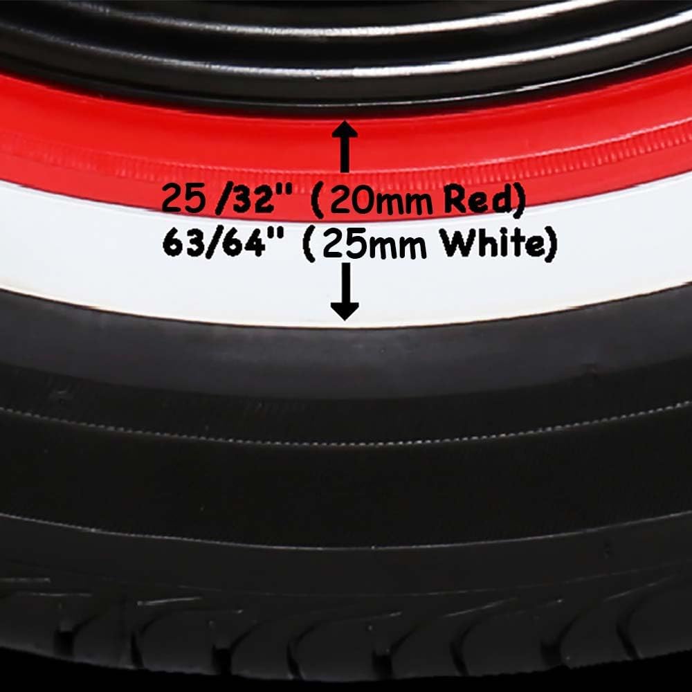 PORTAWALL 17" Red White Wall Tires Insert Rims Side Wall 4 pcs. / Port a wall 17 Rims Sidewall Rubber Ring Set/Universal Car Exterior Accessories…
