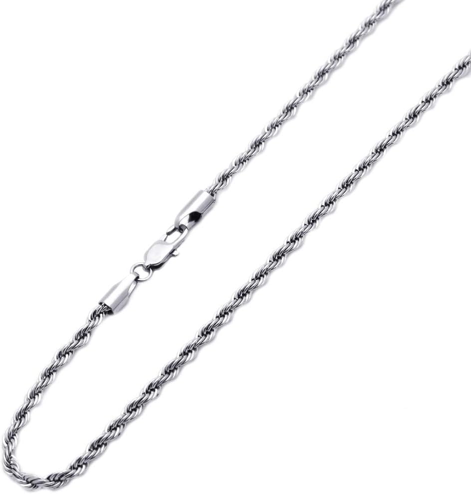 DoubleAccent 3.7mm Stainless Steel Chain Necklace Rope Chain Necklace (Available Length 16",18",20",24",30")