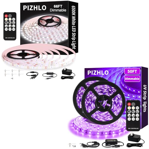 Tira LED blanca 66FT con control remoto y luz negra 50FT miniatura 1