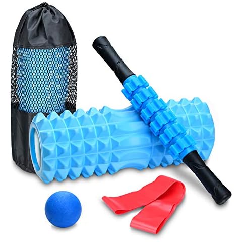 COVVY Yoga Schaumstoff-Roller,Muskelroller,Massageball,Faszienball,Widerstandsband,4in1 Fitness-Massagegerät-Set für Tiefengewebe und Triggerpunkt-Massage Cover