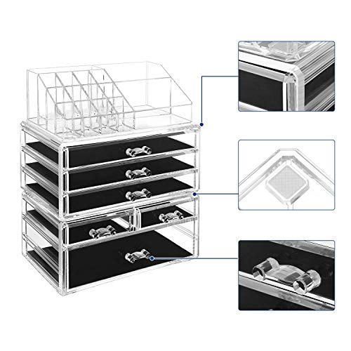SONGMICS Large Clear Acrylic Make up Organiser, Stackable Cosmetic Box, with 6 Drawers, for Palette Brush Foundations Lipstick Nail Polish Hairpins, Great Gift for Loved Ones JKA009TP - Image 5