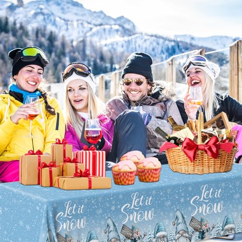Image of 3Pcs Gnome Tablecloth, Christmas Snowflake Rectangle Winter Wonderland Table Cover for Holiday Party Supplies, 108180cm