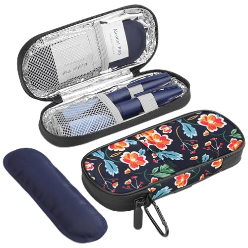 Gelozid Insulin Cooler Travel Case Diabetic Medication Insulated Cool Organizer with 2 Reusable Ice Packs for Insulin Pen and Other Diabetic Supplies, for The Daily Life and Trip, Red Flower