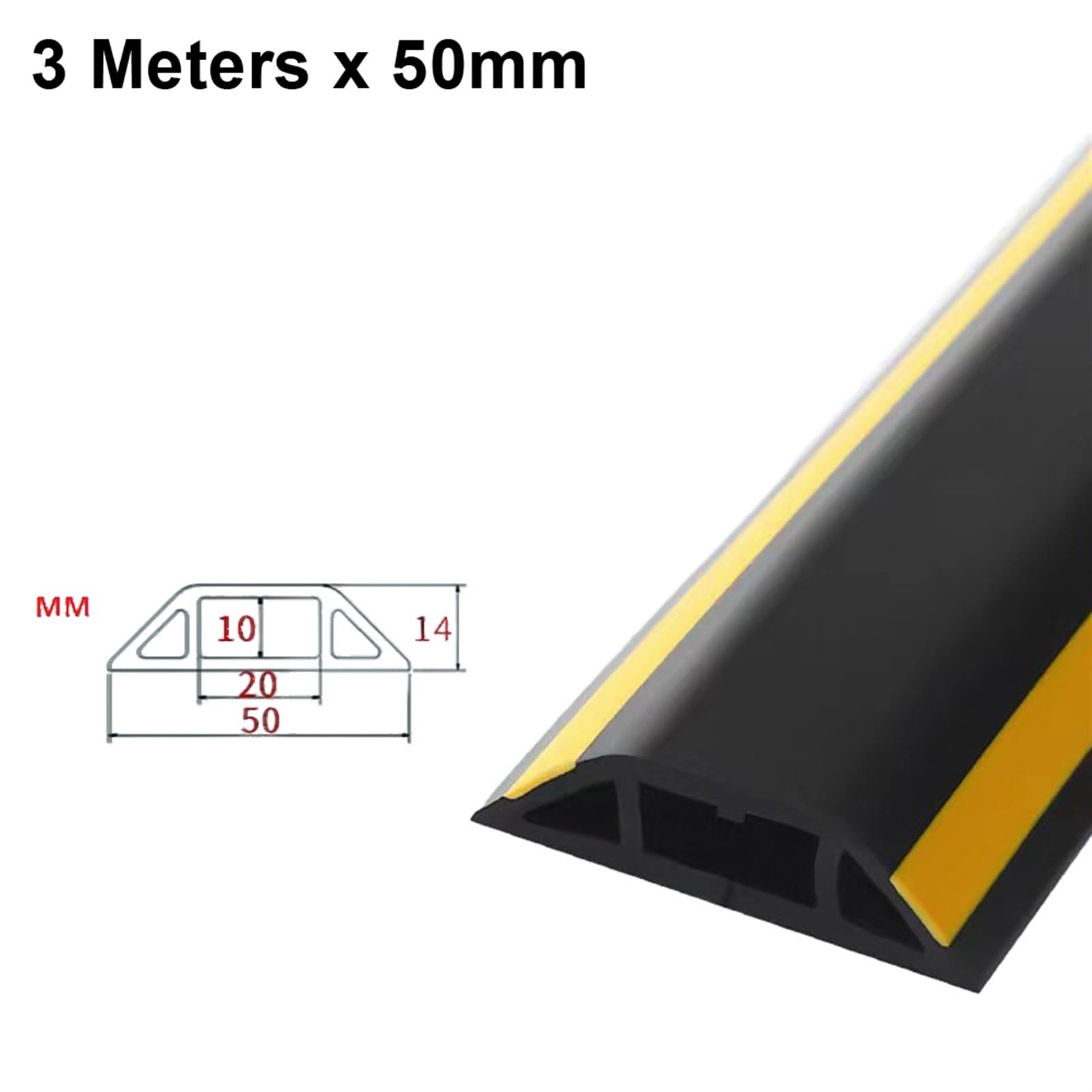 Kabelabdeckung 3 Meter Bodenkabelschutzteile Drahtdekorabdeckungen 3 Kabelkanäle Haushaltsdrahtschutzstreifen für das Heimbüro(Black Yellow)