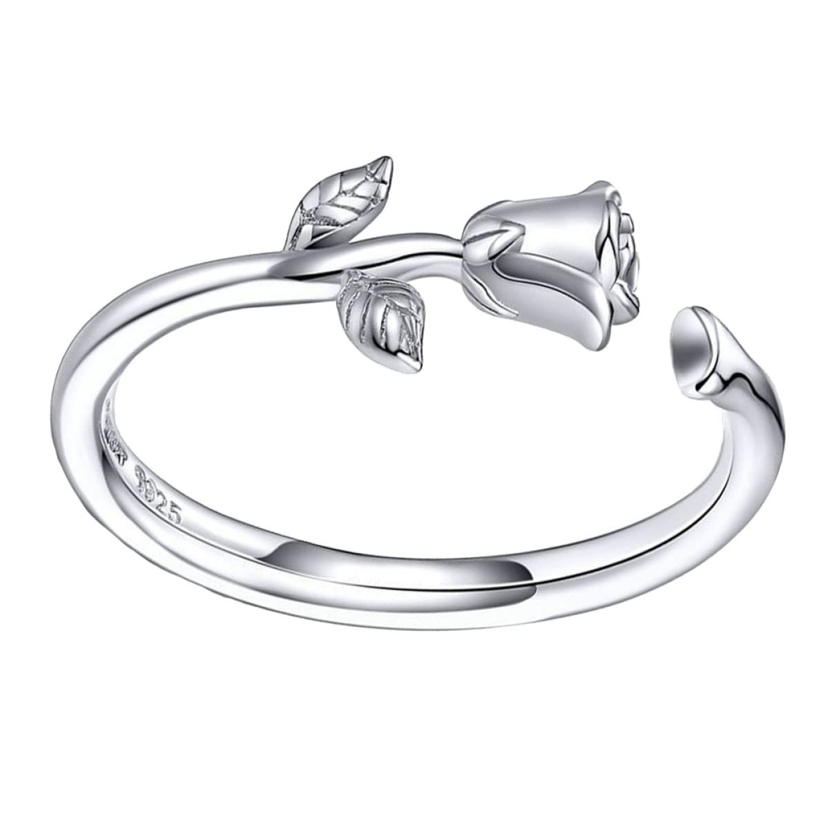 TENDYCOCO Rose Shaped Ring S925 Silver Handmade Open Ring for Women Fashionable Hollow Ring Polished Finish