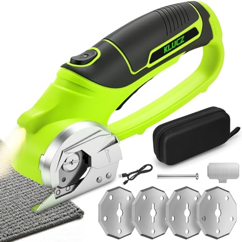 KLUCZ Cordless Electric Scissors Cardboard Cutter Electric with LED Display Box Cutter Fabric Scissors Cutter with 4 Blades Storage Box 240RPM Tool Birthday Gifts for Women/Man